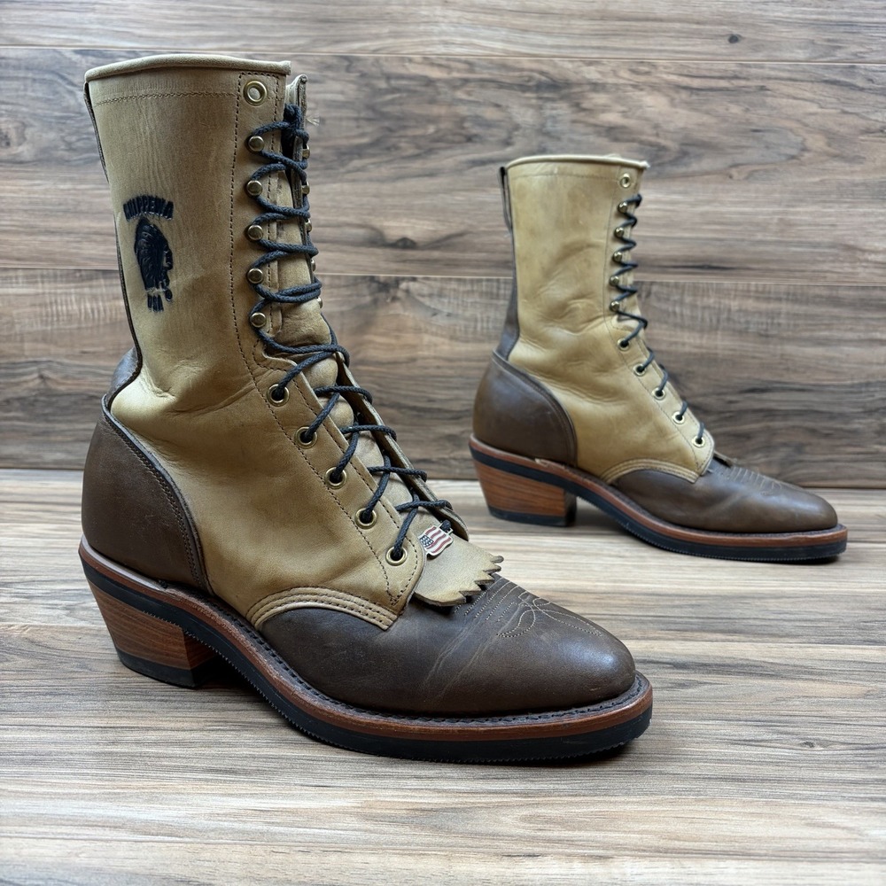 Chippewa Mens 9 D Bay Golden Packer Brown Tan Two Tone 9" Boots USA Made 29405
